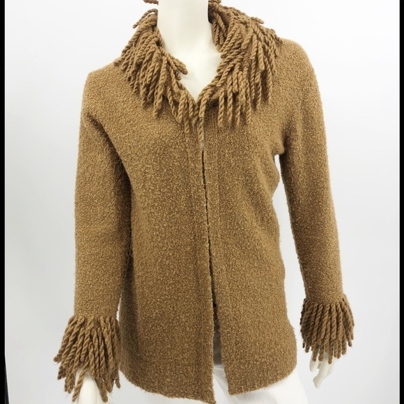 Lucidity Women’s M Cardigan Sweater Tan Fringe Wool Blend Long Sleeve RN# 75343 - Picture 13 of 13